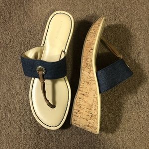 liz claiborne denim cork thong sandal wedges size 10 Lively